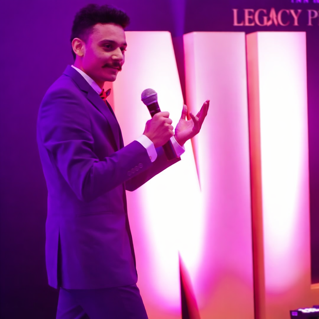 Speaking on stage about personal transformation